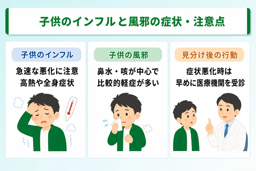 子供のインフルと風邪の症状・注意点